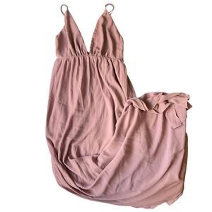 TOBI Women Maxi Dress size M Sleeveless Deep Cut V-neck Slit Backless Dusty Pink